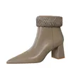 5223-1 Sandaler Sexig nattklubb Slim Grov Heel High Point Stacke Belt Lapel Side Zipper Short Boots Women's