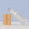 Perfume Roll On Glass Bottle 5ml 10ml Frosted with Metal Ball Roller Bamboo Lid Essential Oil Vials