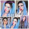 Parrucca cosplay stile unico Parrucca sintetica per capelli lunghi lisci da 24 pollici nera azzurra per ragazze di Halloween2359233