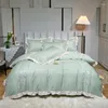 Set di biancheria da letto Fiori di lusso Ricami Princess Ruffles Set Trapunta / Copripiumino in cotone egiziano Federe in lino