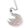 Iced Out Bling Big CZ Moon Mouth Pendant Necklace Silver Color Cubic Zircon Red Dropping Lips Charm Hip Hop Men Women SMEEDDRY