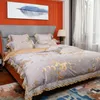 Ensembles de literie de luxe doux confortable coton égyptien or Ginkgo Biloba fil teint Jacquard ensemble soyeux housse de couette drap de lit taies d'oreiller 4 pièces