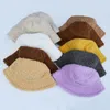 Stingy Brim Hats Korean Candy Colors Faux Fur Warm Bucket Hat Ladies Winter Basin Cap Women Outdoor Panama Female Fashion Letter Embroidery 220916