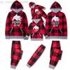 Familjmatchande kläder Father Mother Son Daughter Clothes Set Cartoon Lattice Hooded Pulloverpants Baby Romper Christmas Pyjamas Suit L220916