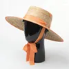 Brede randhoeden kwaliteit zon voor vrouwen floppy strand met UV UPF 50 Protection Straw Cap Ribbon Kuntucky Hat