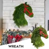 Flores decorativas Cabeza de caballo artificial Guirnalda de Navidad Colgante de puerta delantera rústica para suministros de fiesta en casa