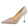 0755-1 Sandals Korean Fashion Thin Heel High Shallow Mouth Pointed Shiny Color Gradient Matching Single Shoes s Women's