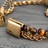 Charm Bracelets Stainless Steel Chain & Link Golden For Men Braided Leather Beads Bangle Wristband Punk Male Jewelry