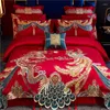 Bedding Sets Luxury 4/6/9pcs cetim Jacquard Conjunto de casamento chinês 1000tc egípcio Gold Long Phoenix Tassel Tassel Capa