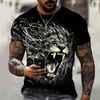 Erkek T Shirt Erkek Vintage T-Shirt 3D Aslan Baskı Yaz Boy Tshirt erkek Streetwear Yuvarlak Boyun Kısa Kollu Üst Moda Gevşek