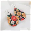 Dangle Chandelier Dangle Earring Frosted Sequin Pu Leather Sunflower Printing Water Drop Shape Womens Jewelry Earrings Delivery 2021 Dhhfr