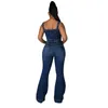 Pantalon Sexy sans manches sangle coton jean combinaison Denim combishort femmes 2022 grande taille 3XL décontracté jambe large barboteuse salopette