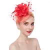 Basker kvinnor fascinator hatt fjädrar hår tillbehör blomma cocktail brud huvudbonader med clip pannband te party elegant nät