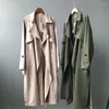 Dames Trench Coats Dames Autumn Windscheper Solid Color Long Jacket Winddichte mode over-de-knie met riem