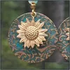 Dangle Chandelier Dangle Chandelier Sunflower Earrings Blue Round Ear Pendants Lady Double Deck Earring Fashion Bohemia Jewelry Retr Dhaos