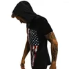 Erkekler Tişörtleri Gelişleri Kadınlar/Erkekler Baskı Amerikan Bayrağı 3D Kapüşonlu Tshirt Cap Man Kısa Kollu Punk Sakiller