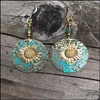 Dangle Chandelier Dangle Chandelier Sunflower Earrings Blue Round Ear Pendants Lady Double Deck Earring Fashion Bohemia Jewelry Retr Dhaos