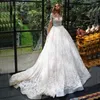 Wedding Dress Vestido De Noiva Renda O-Neck Buttons Up Back Long Sleeve See Through Illusion Lace Princess Dresses A-Line