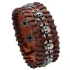 Punk Knit Skull Bracelets Leather Bangle Cuff Button Adjustable Multilayer Wrap Bracelet Wristand for men women will and sandy Fashion jewelry