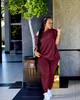 Women Larger Tracksuits 2022 Spring And Summer New Button One-line Collar Wrinkle Two Piece Pants Set S-4XL