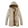 Мужские траншевые пальто мужчины сплошные причинно -причинные длинное теплое пальто мужское модное прокладки с капюшоном.