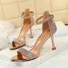 1688-3 Sandals Style Sexy Banquet Summer High Heels Women's Shoes Thin Open Toe Diamond One Line Sandals