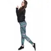 Dames leggings vrouwen donkerblauw blad patroon printen fitness slank midden taille