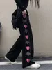 Spodnie damskie Capris Cool Black Korean Heart Print Pants Śliczna dziewczyna harajuku spodni Kobietowe streetwear lato jesienne moda gotycka dresowe kobiety 220916