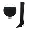 9822-2 Sandaler Style Simple Winter Boots vinglas Hälen High Pointed Suede Sexy Thin Knee Boots