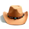 Berets Men Women Wired Fedora Hat Western Cowboy Cowgirl Cap Jazz Sun Toca Sombrero с Fahion Diy Leather Band 10