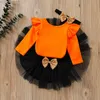 Ocasões especiais Citgeett Autumn Halloween Infantil meninas roupas de pescoço O-Gobes Mangas compridas Romper Tutu Salia Roupas de fita de cabeça 0-18 meses L220915