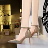 286-a2 Sandals Style Women's Shoes Fashion High-heeled Thin Heel Hollow Shallow Mouth Pointed Flat Head Sandals with Back Bow