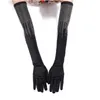 Knee Pads Girls Black Satin Gloves Elbow Length Stretchy Long Full Finger Rhinestone Nightclub Costume Accessories