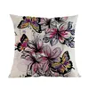 Yastık renkli kelebek ve çiçekler vektör geometrik desen keten pamuk kasa ev kanepe dekorasyon kapağı 45x45cm