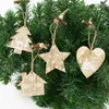 Juldekorationer 2st trälornament Star Heart Shape Pendants Xmas Tree Hanging Diy Wood Crafts For Home Party