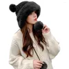 Berets Damen Winter-Mütze mit doppeltem Pompon, einfache Strickmütze für Damen mit 4 Pompons, Weihnachten, Valentinstag, Geschenk für Mädchen