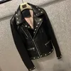 Women's Leather Women's & Faux Quality High Punk Style Women Sheepskin Real Jacket Rivets Genuine Coat Ladies Slim Fit Short Moto Biker