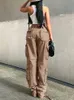 Pantaloni da donna Capris Rapcopter Ruches Tasche grandi Jeans cargo Pantaloni sportivi retrò a vita bassa Marrone chiaro Moda Streetwear Denim Joggers Donna 220915