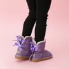 Designer de botas de neve infantil Mantenha as crianças quentes 2 Bows botas de couro genuíno crianças botas de neve botas sólidas de nieve garotas calçados calçados de criança botas de menina
