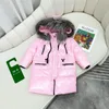 Baby Designer Clothes Down Coat 2022 Fashion Winter Thickened Jacket Girl Bright Outwear Long Western Style Children's Big Hair Collar Kids Clothing