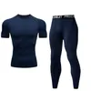 Trass de traje masculino Classic Solid Color Body Sports Tights T-shirt Calças de mangas curtas Primavera e verão Fitness Running