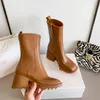 Pół deszczu buty designerskie kobiety Chunky Heels Knight Botki moda kwadratowa palca miękka skóra wodoodporna na zewnątrz luksusowe buty zimowe buty