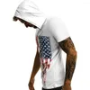 Herr t-skjortor ankomst toppar kvinnor/m￤ns tryck amerikansk flagga 3d huva tshirt casual t-shirt med cap man kort ￤rm punk tr￶jor