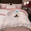 Bedding Sets Luxury 60S Satin Cotton Embroidery El Style Set Stripe Quilt/Duvet Cover Bed Linen Fitted Sheet Pillowcase