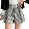 Short femme pied de poule laine pour femme automne hiver 2022 taille haute Plaid bas mode rétro dos fermeture éclair jambe large court Mujer