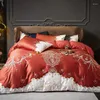 Ensembles de literie de luxe Style européen broderie satin et coton 4 pièces ensemble couette/housse de couette drap de lit ou taie d'oreiller ajustée
