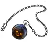 Montres de poche Vintage imprimé Halloween thème montre à Quartz chiffres arabes cadran blanc noir chaîne pendentif horloge