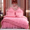 S￤ngkl￤der s￤tter lyxiga rosa koreanska prinsessbr￶llopsset Multi Layer Lace Edge D￤cke Cover 1,5 m 1,8 m s￤ng kjol eller lakan kuddv￤skor