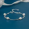 チャームブレスレット925Sterlingシルバーファッションジュエリー高品質の淡水真珠ブレスレット女性用シンプルな長さ17cm 4cm