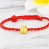 Link Bracelets Pure 999 Yellow Gold Zodiac Pig Bracelet Red String Animal 1.1g